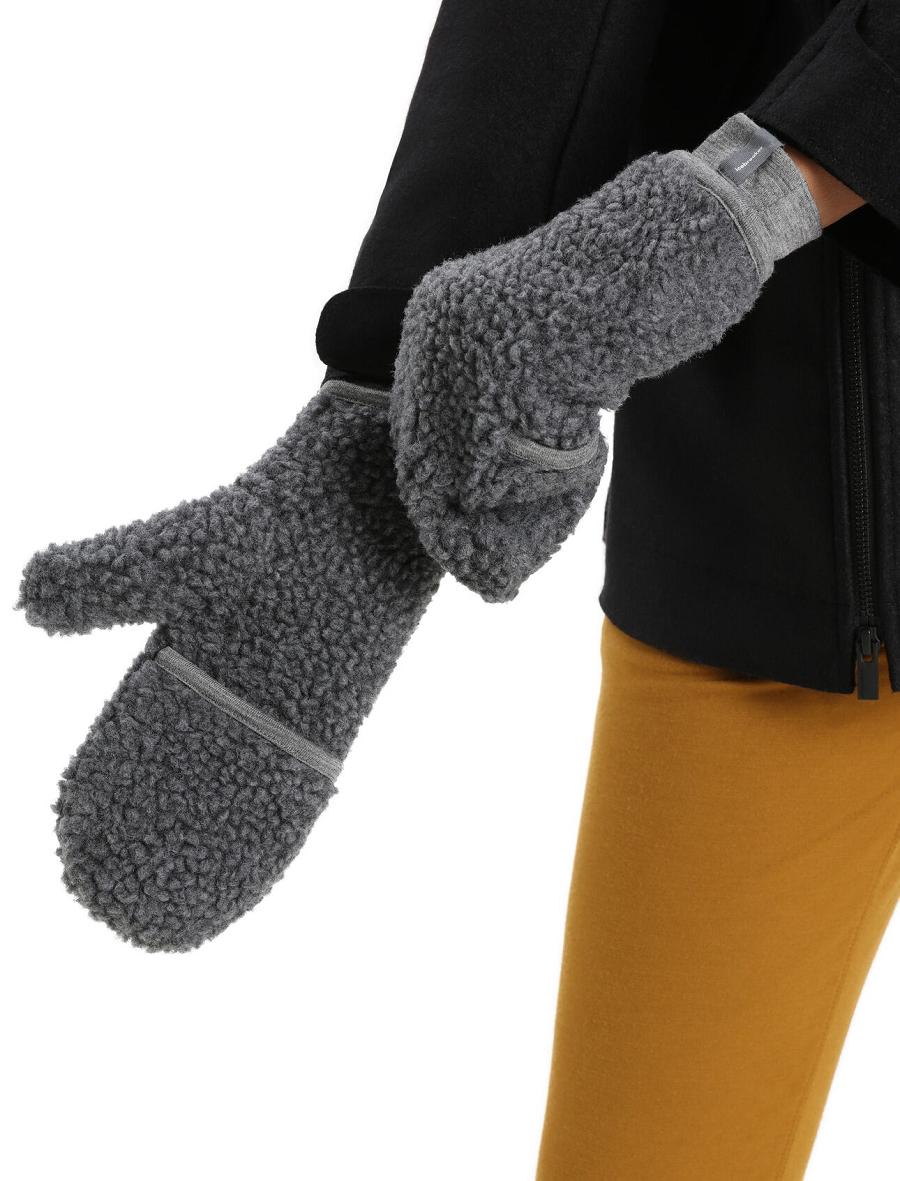 Women's Icebreaker Unisex RealFleece™ Merino High Pile Mittens Gloves Gritstone Heather | CA 1453LISH